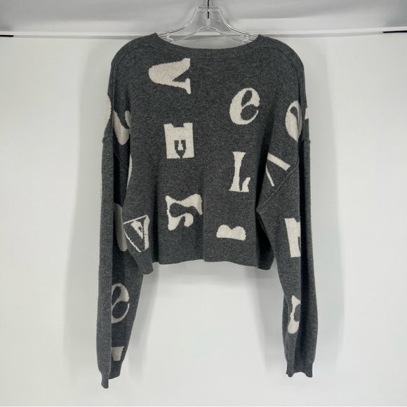 Pilcro Alani Love Print Gray Graphic 100% Cashmere Relaxed Mock Neck Sweater S - Picture 6 of 7